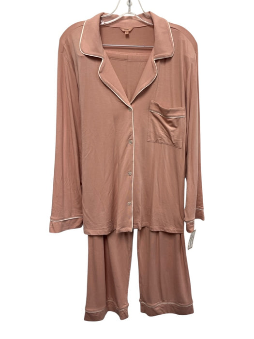 Eberjey Size Medium Rose Pink Modal Blend Long Sleeve Button Front Pant Set Rose Pink / Medium
