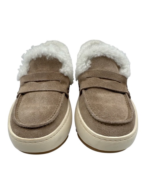 Aquatalia Shoe Size 6.5 Taupe & White Leather Upper Suede Shearling Loafers Taupe & White / 6.5
