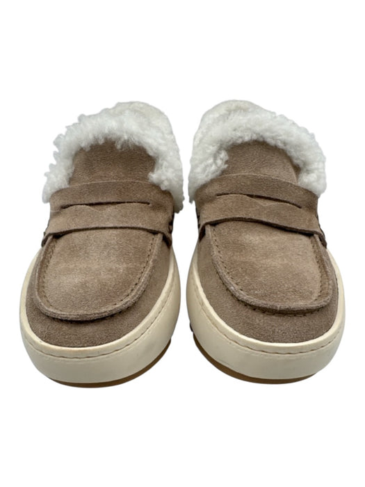 Aquatalia Shoe Size 6.5 Taupe & White Leather Upper Suede Shearling Loafers Taupe & White / 6.5