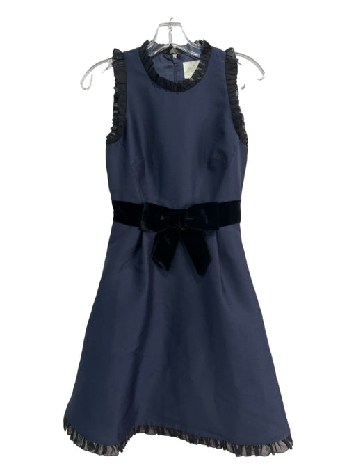 Kate Spade Size 0 Navy Blue & Black Polyester Ruffle Trim Velvet Bow Tank Dress Navy Blue & Black / 0