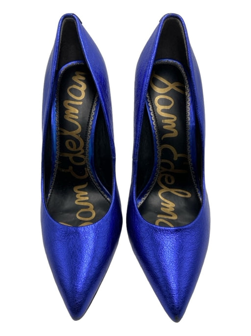 Sam Edelman Shoe Size 7 Electric Blue Leather Metallic Wrinkled Stiletto Shoes Electric Blue / 7