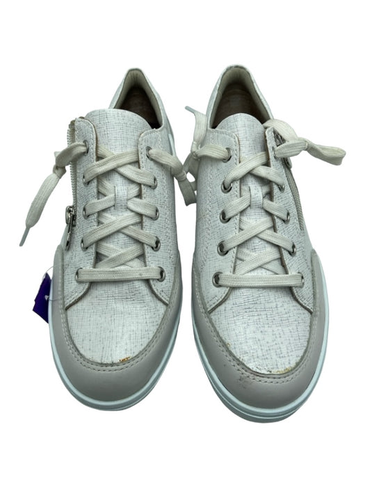 Munro Shoe Size 7 Wide White & Gray Leather Lace Up Zipper Detail Sneakers White & Gray / 7 Wide