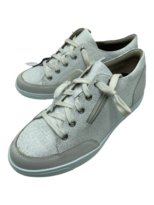 Munro Shoe Size 7 Wide White & Gray Leather Lace Up Zipper Detail Sneakers White & Gray / 7 Wide