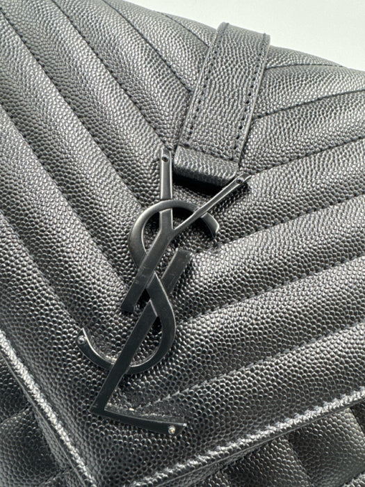 Yves Saint Laurent Black Leather Black Hardware Chevron Flap Chain Bag