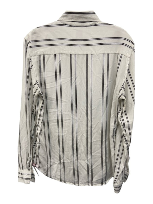 Sandro Size Est S White & Black Viscose Long Sleeve Striped Button Up Collar Top White & Black / Est S