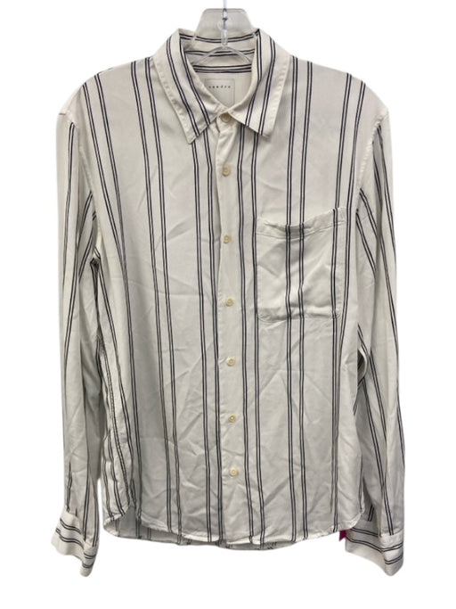Sandro Size Est S White & Black Viscose Long Sleeve Striped Button Up Collar Top White & Black / Est S
