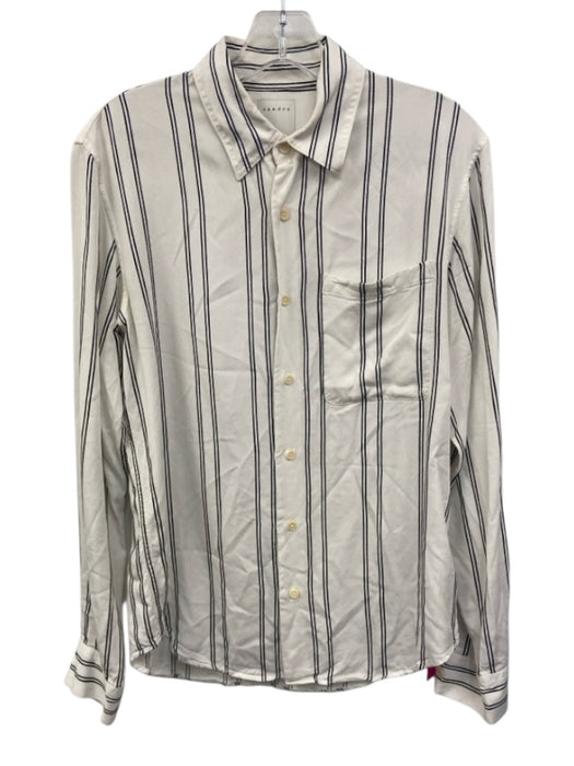 Sandro Size Est S White & Black Viscose Long Sleeve Striped Button Up Collar Top White & Black / Est S