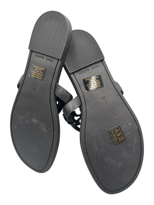 Tory Burch Shoe Size 8.5 Black Leather Flip Flop Logo Sandals Black / 8.5