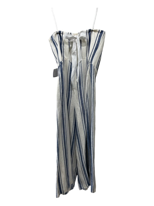 Club Monaco Size 6 White & Blue Linen Blend Strapless Striped Back Tie Jumpsuit White & Blue / 6