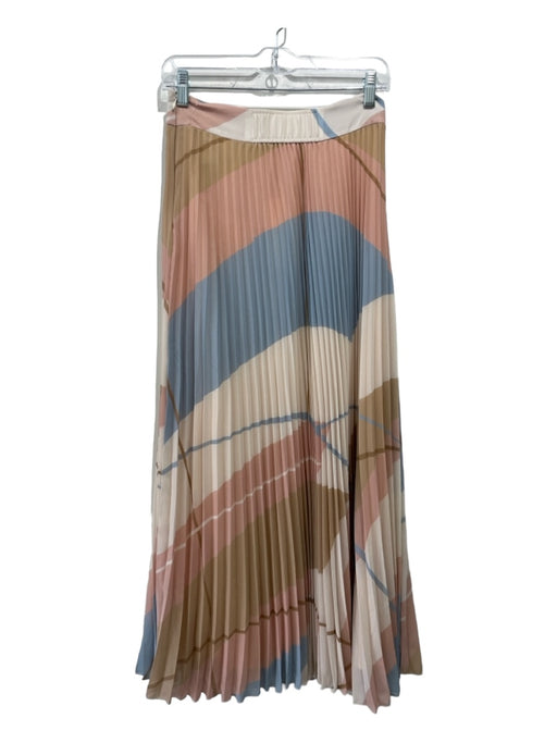 Sezane Size 36/4 Tan, Pink & Blue Polyester Side Zip Abstract Pleated Skirt Tan, Pink & Blue / 36/4