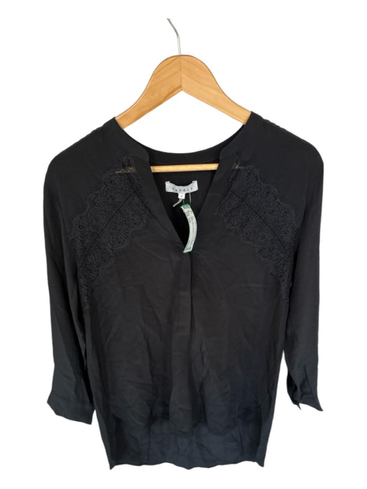 Sandro Size 2/M Black Silk Long Sleeve Lace Detail Button Down Top Black / 2/M