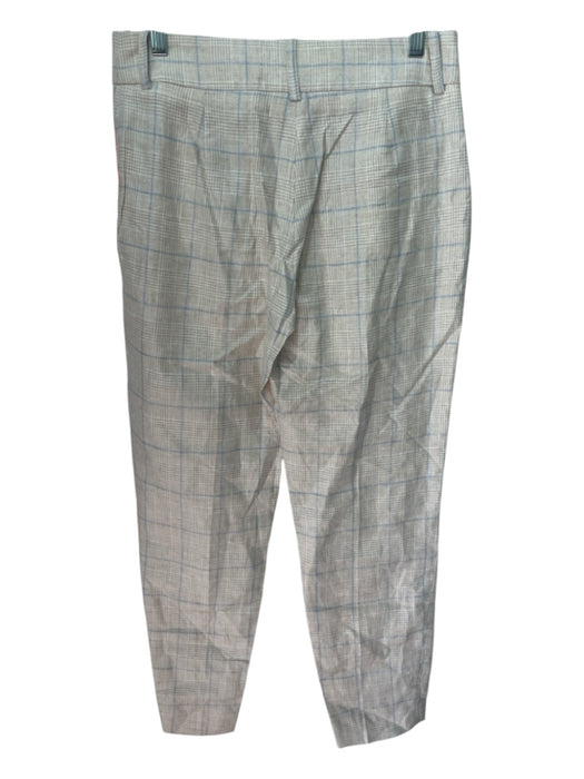 Sezane Size 38/XS Cream & Blue Print Linen Blend Plaid Trouser Hook & Zip Pants Cream & Blue Print / 38/XS