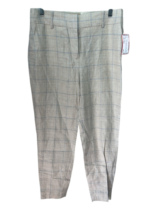 Sezane Size 38/XS Cream & Blue Print Linen Blend Plaid Trouser Hook & Zip Pants Cream & Blue Print / 38/XS