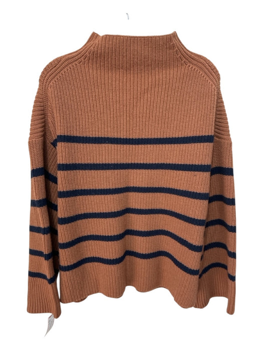 A.L.C. Size S Brown & Navy Wool Horizontal Stripes Mock Neck Long Sleeve Sweater Brown & Navy / S