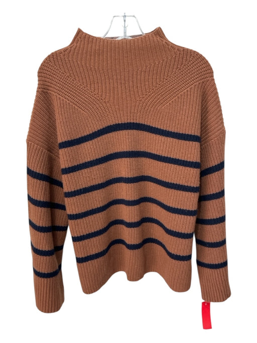 A.L.C. Size S Brown & Navy Wool Horizontal Stripes Mock Neck Long Sleeve Sweater Brown & Navy / S