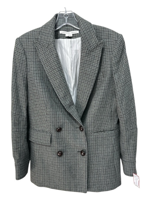 Veronica Beard Size 6 Teal & Black Print Wool Blend Houndstooth Blazer Jacket Teal & Black Print / 6