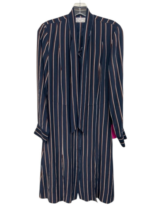 Frame Size S Navy, Red, White Silk Striped Long Sleeve Maxi Button up Dress Navy, Red, White / S