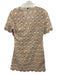 Sandro Size Est S Beige White Polyester Short Sleeve Split Neck Dress Beige White / Est S