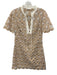 Sandro Size Est S Beige White Polyester Short Sleeve Split Neck Dress Beige White / Est S