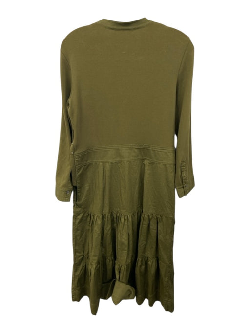 Veronica Beard Jeans Size S Green Cotton Long Sleeve Buttons Ribbed Bodice Dress Green / S