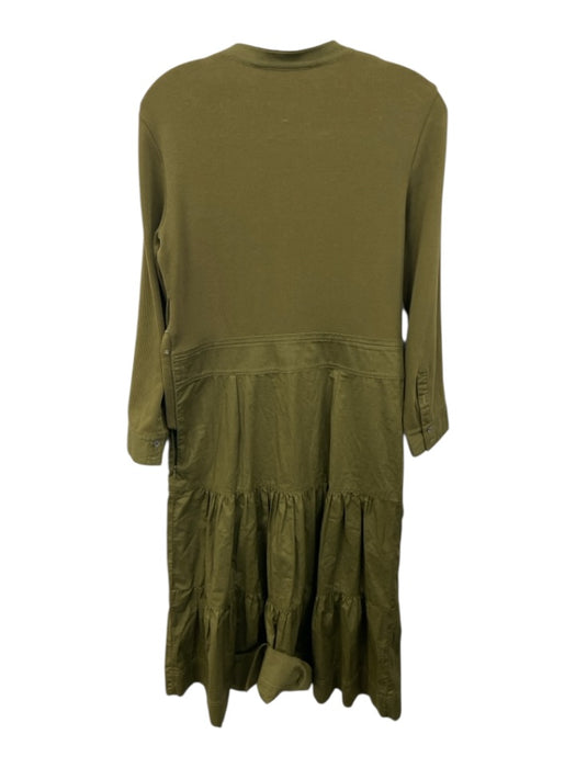 Veronica Beard Jeans Size S Green Cotton Long Sleeve Buttons Ribbed Bodice Dress Green / S