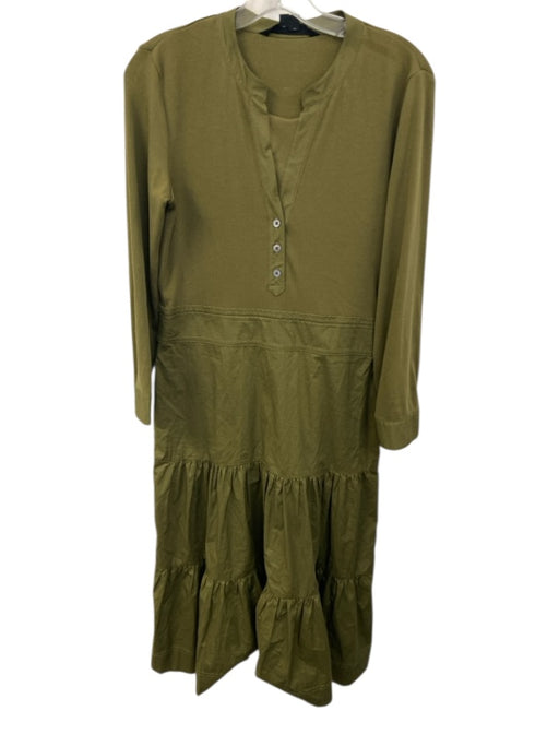 Veronica Beard Jeans Size S Green Cotton Long Sleeve Buttons Ribbed Bodice Dress Green / S