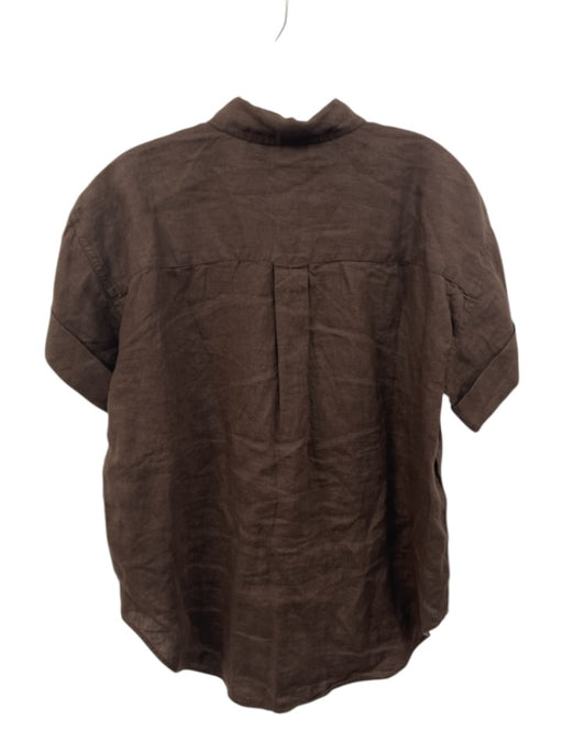 Baird McNutt for J. Crew Size S Brown Linen Short Sleeve Button Up Collar Top Brown / S