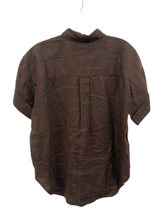 Baird McNutt for J. Crew Size S Brown Linen Short Sleeve Button Up Collar Top Brown / S