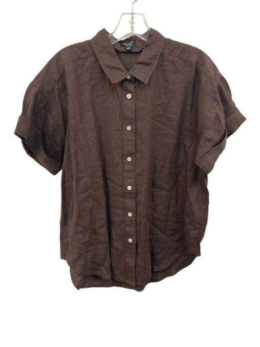Baird McNutt for J. Crew Size S Brown Linen Short Sleeve Button Up Collar Top Brown / S