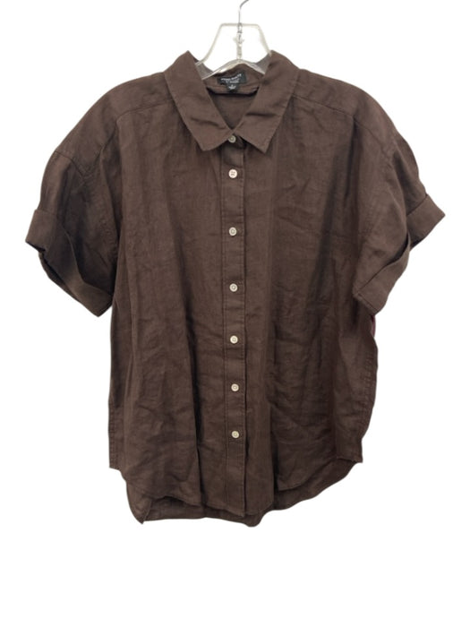 Baird McNutt for J. Crew Size S Brown Linen Short Sleeve Button Up Collar Top Brown / S
