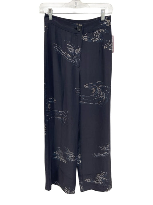 Veda Size P Navy & white Silk Zip Fly High Rise All Over Print Wide Leg Pants Navy & white / P