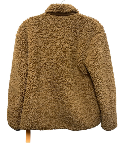 J Crew Size XS Light Brown & Black Polyester Sherpa Fleece Collar Buttons Jacket Light Brown & Black / XS