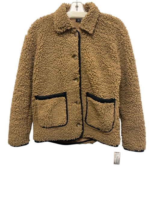 J Crew Size XS Light Brown & Black Polyester Sherpa Fleece Collar Buttons Jacket Light Brown & Black / XS