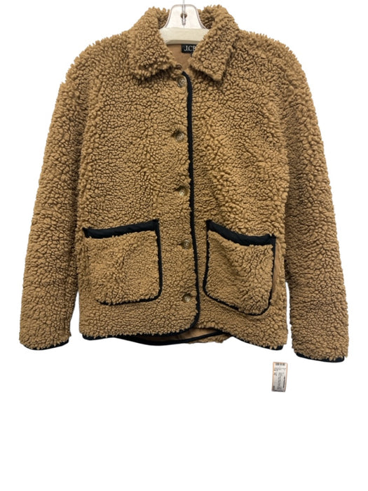 J Crew Size XS Light Brown & Black Polyester Sherpa Fleece Collar Buttons Jacket Light Brown & Black / XS