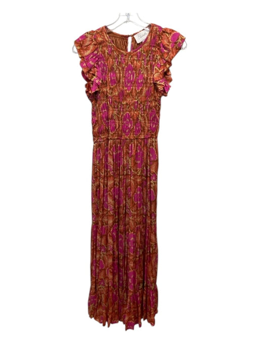 Cleobella Size S Pink & Peach Viscose Floral smocked Maxi Ruffle Dress Pink & Peach / S