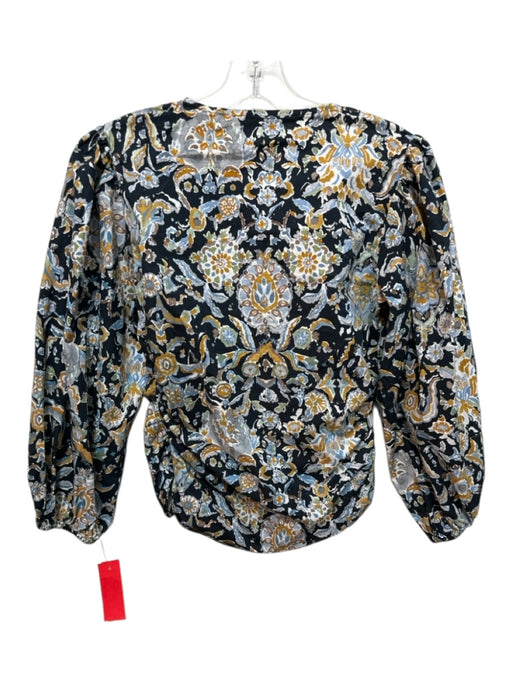 Veronica Beard Size 0 Navy Blue, Yellow, Multi Cotton 1/2 Balloon Sleeve Top Navy Blue, Yellow, Multi / 0