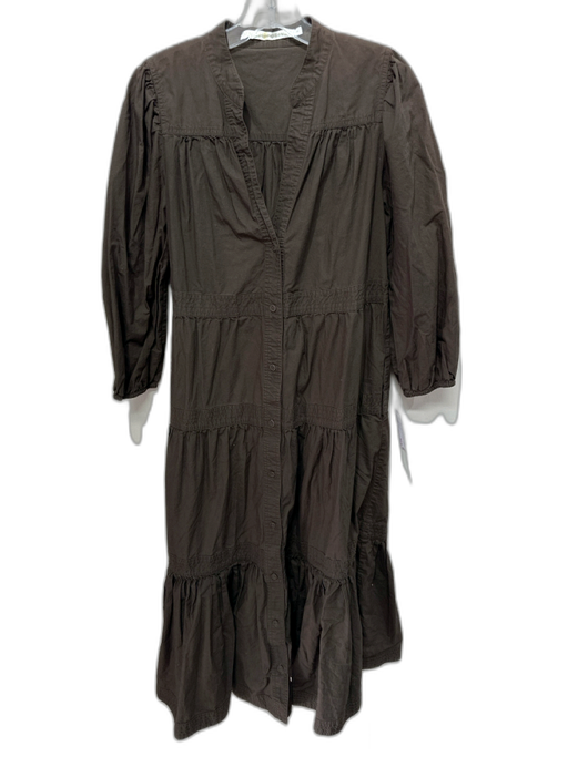 Marie Oliver Size XS Brown Cotton Button Down V Neck Tiered Dress Brown / XS