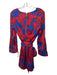 Alice & Olivia Size 4 Red & Blue Viscose & Polyester Satin Floral Print Romper Red & Blue / 4