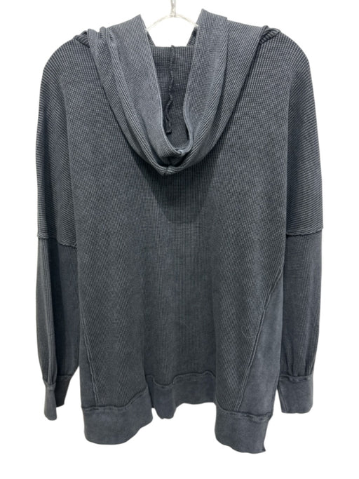 FP Movement Size M Charcoal Gray Cotton Blend Waffle Knit Hooded Side Slits Top Charcoal Gray / M
