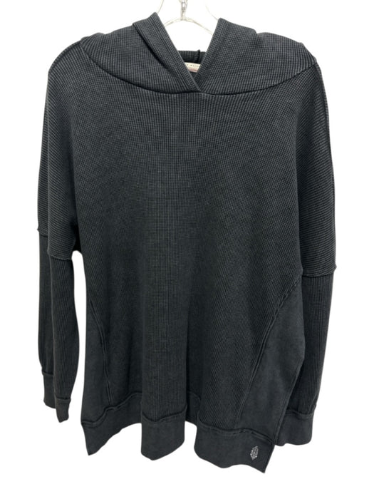FP Movement Size M Charcoal Gray Cotton Blend Waffle Knit Hooded Side Slits Top Charcoal Gray / M