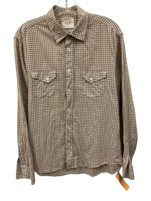 Billy Reid Size S White & Brown Cotton Plaid Button Down Men's Long Sleeve Shirt White & Brown / S