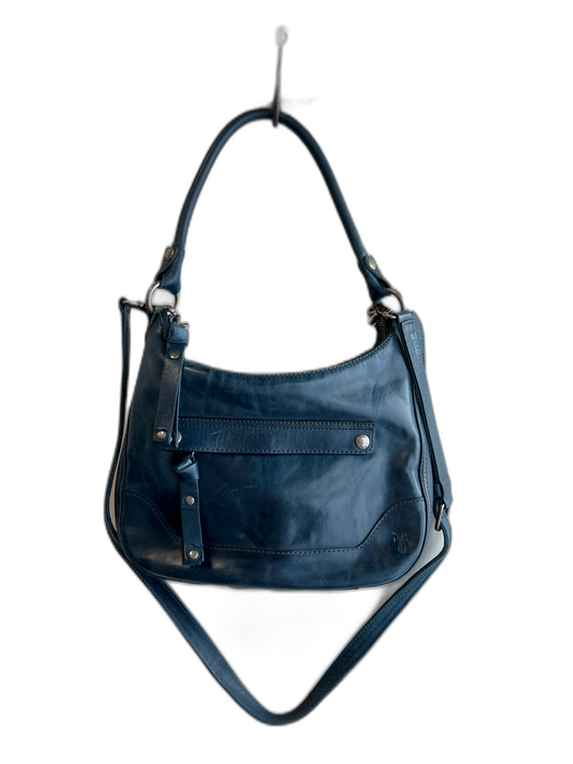 Frye Prussian Blue Leather Top Handle Zip Close Inside Pocket Bag Prussian Blue / S