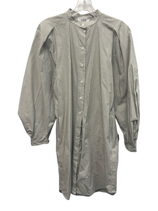 COS Size 2 Gray & White Cotton Stripe Long Sleeve Midi Button up Dress Gray & White / 2