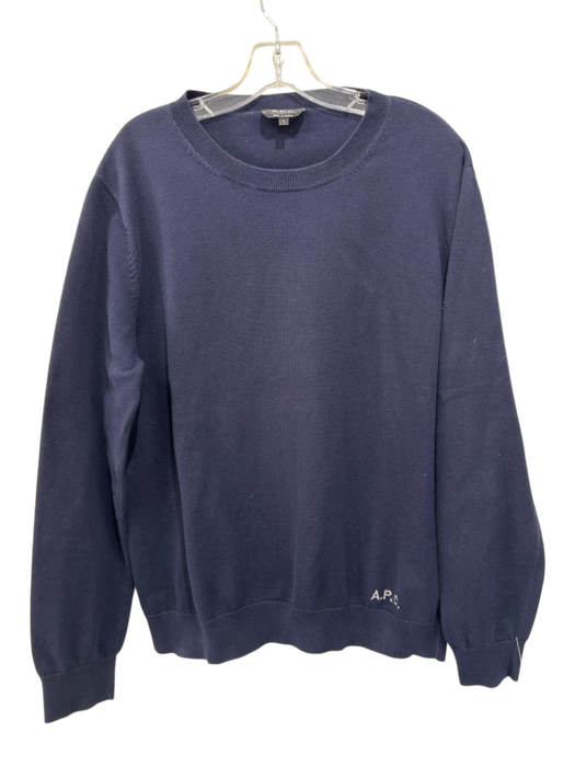 APC Size L Navy Wool Blend Solid Crew Men's Sweater Navy / L