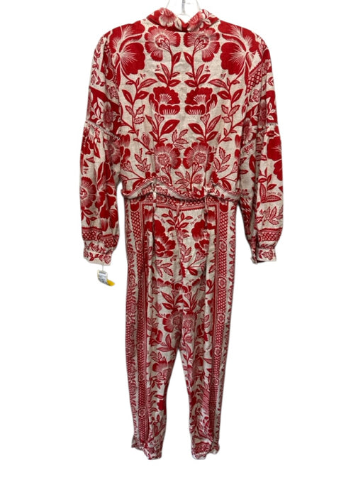 Farm Rio Size XS red & cream Floral & Abstract Long Sleeve Half Button Jumpsuit red & cream / XS