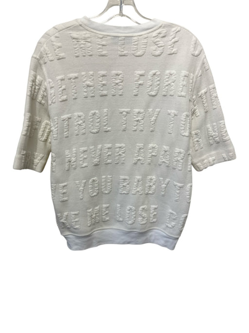Sandro Size Est M White Acrylic Blend Textured Short Sleeve Words Crew Neck Top White / Est M