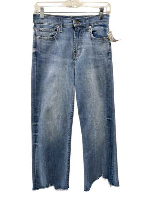 7 For All Mankind Size 26 Light Wash Cotton Blend Wide Leg Frayed Hem Jeans Light Wash / 26