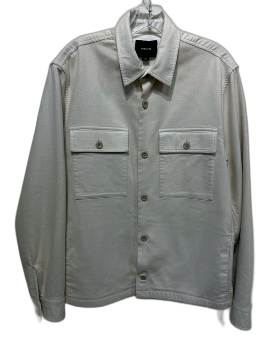 Vince Size M White Cotton Blend Solid Front Pockets Button up Men's Jacket White / M