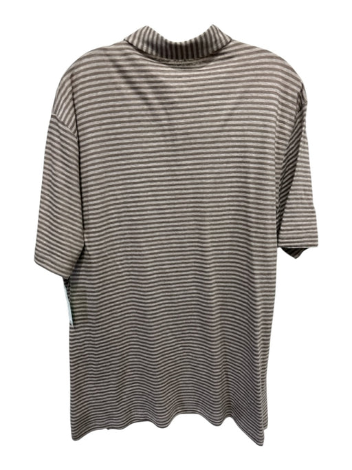 Zanone Size 56 Brown & Light Brown Linen Blend Striped Polo Men's Short Sleeve Brown & Light Brown / 56