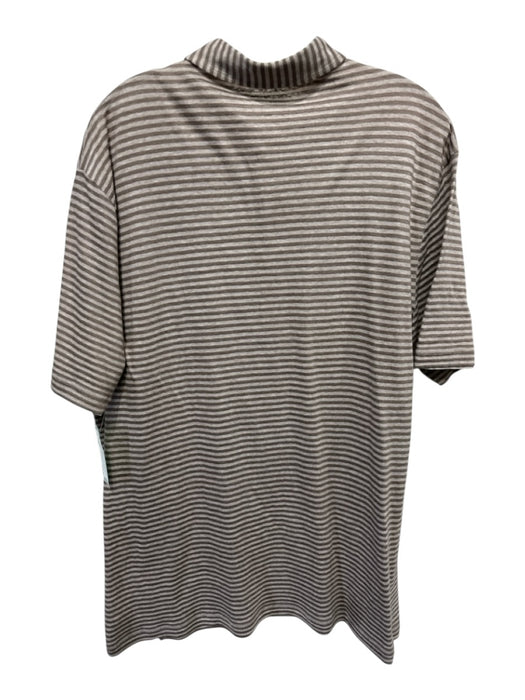 Zanone Size 56 Brown & Light Brown Linen Blend Striped Polo Men's Short Sleeve Brown & Light Brown / 56